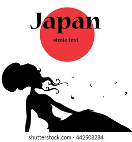 silhouette illustration beautiful girl in dress. Lies and catching butterflies. The hair colors. Japanese culture.