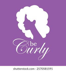 Silhouette Illustration of a beautiful woman with curly hair. Template for beauty curly logo design 