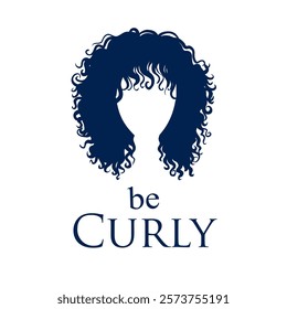 Silhouette Illustration of a beautiful woman with curly hair. Template for beauty curly logo design.