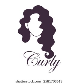 Silhouette Illustration of a beautiful woman with curly hair. Template for beauty curly logo design.