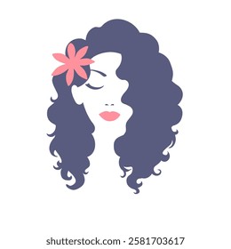 Silhouette Illustration of a beautiful woman with curly hair. Template for beauty curly logo design.