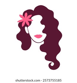 Silhouette Illustration of a beautiful woman with long wavy curly hair. Template for beauty curly logo design.