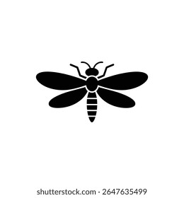 Silhouette illustration of a bee with wings and antennae. Design is isolated on a transparent background for easy integration.