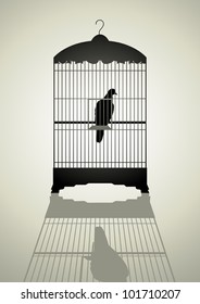 Silhouette illustration of a bird in the cage