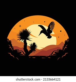 Silhouette illustration of birds flying at sunset
