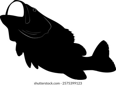 Silhouette illustration of a black bass with its mouth open