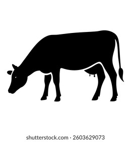 Silhouette illustration of a black and white cow on a farm