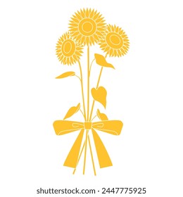 Silhouette illustration of a bouquet of sunflowers, icon, vector
