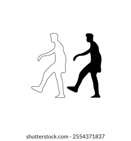 silhouette illustration of a boy in a gesture about to kick a ball. Silhouette illustration of people with a sports theme or outdoor activities. Illustration design with a sports theme