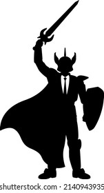 Silhouette illustration of a brave male businessman