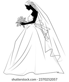 Silhouette illustration of a bride wearing a dress