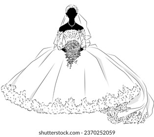 Ilustración de silueta de una novia con un vestido