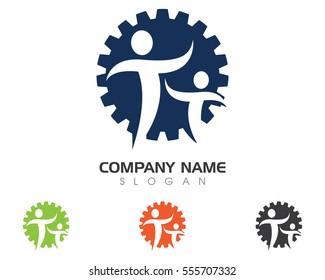 Silhouette illustration of a businessman with gear Logo template