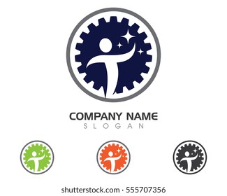 Silhouette illustration of a businessman with gear Logo template