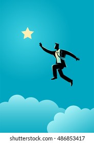 Silhouette illustration of a businessman jumps to reach out for the star, for aspiration, motivation, determination in business concept