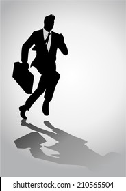 Silhouette illustration of a businessman running with a briefcase