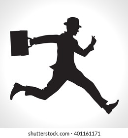 Silhouette illustration of a businessman running with a briefcase