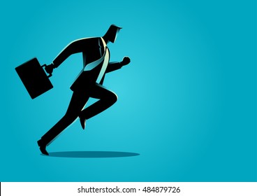 Silhouette illustration of a businessman running with briefcase, business, energetic, dynamic concept