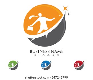Silhouette illustration of a businessman running reaching the star with briefcase, business, energetic, dynamic concept
