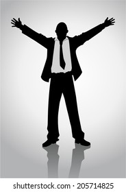 Silhouette illustration of a businessman standing with open arms