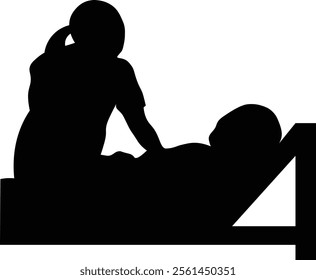 Silhouette illustration of a caregiver supporting a person lying in bed