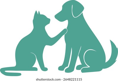 Silhouette illustration of a cat and a dog sitting together, showing friendship and affection