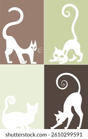 silhouette illustration of cat with various simple aesthetic poses for template, wall decoration