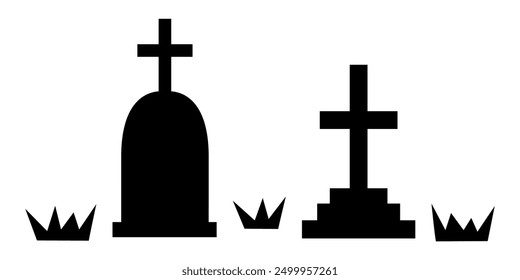 Silhouette illustration of cemetery, grave with cross design