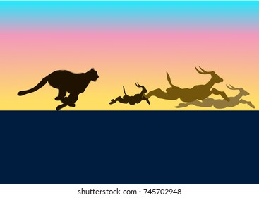 Silhouette illustration of a cheetah and antelope