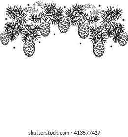 Silhouette illustration Christmas border of pine branches with cones