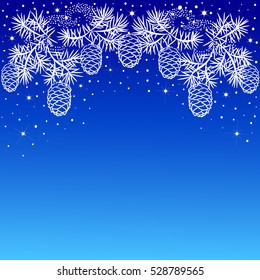 Silhouette illustration Christmas border of pine branches with cones