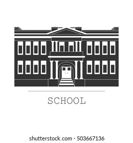 Silhouette illustration of classical school building in a flat style