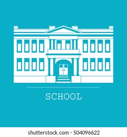 Silhouette illustration of classical school building in a flat style