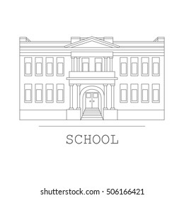 Silhouette illustration of classical school building in a flat style