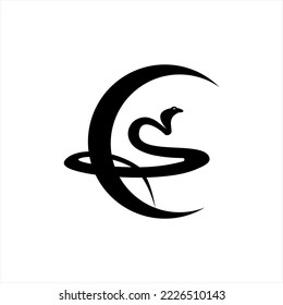 Silhouette illustration of a cobra and crescent moon. Unique concept logo.