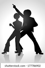 Silhouette Illustration Of A Couple Dancing In The 70s Fashion Style