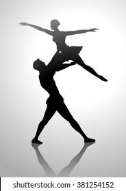 Silhouette illustration of a couple dancing ballet