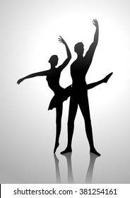 Silhouette illustration of a couple dancing ballet