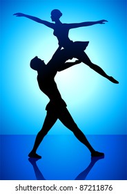 Silhouette illustration of a couple dancing ballet