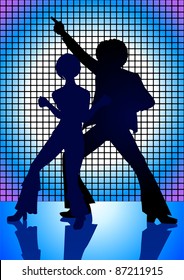 Silhouette Illustration of couple dancing on the floor in the 70s