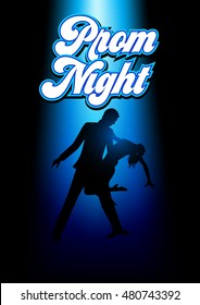 Silhouette Illustration Of A Couple Dancing Under The Blue Light With Prom Night Text