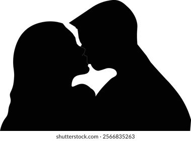 the silhouette illustration of a couple kissing.