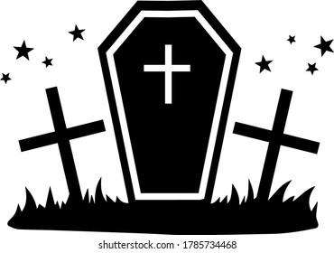 Silhouette illustration of a cute Halloween cemetery