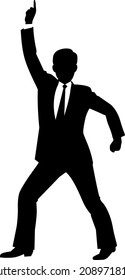 Silhouette illustration of a dancing male businessman