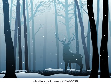 Silhouette illustration of a deer in the woods