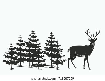 Silhouette illustration of a deer in the woods