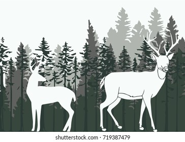 Silhouette illustration of a deer in the woods