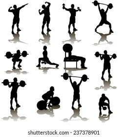 silhouette illustration of deifferent male atheletes wivh are working out