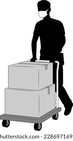 Silhouette illustration of a delivery company wearing a mask