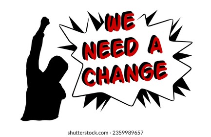 Silhouette illustration of a demonstrator or rebel who wants change.